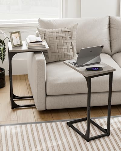 C-Shaped Side Table for Couch - Small Coffee Stand Sofa Tray Desk with Metal Frame and Waterproof Scratch Resistant, Modern End Accent for Living Room, Bedroom, Small Spaces, Greige - Image 6