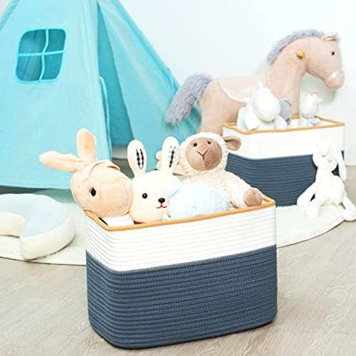 MINTWOOD Design 3-Pack Storage Baskets for Shelves, Playroom and Classroom Storage Basket, Book Basket, Decorative Storage Cube Bins, Woven Closet Organizers, Pantry and Shoe Organizer, Prussian Blue - Image 6