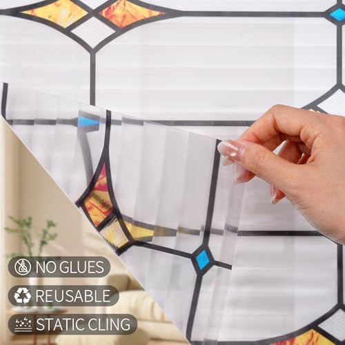 VELIMAX Reeded Glass Window Film, Window Privacy Film, Frosted Glass Window Cling, Stained Decorative Covering for Bathroom Living Room 17.3 x 118 inches - Image 4