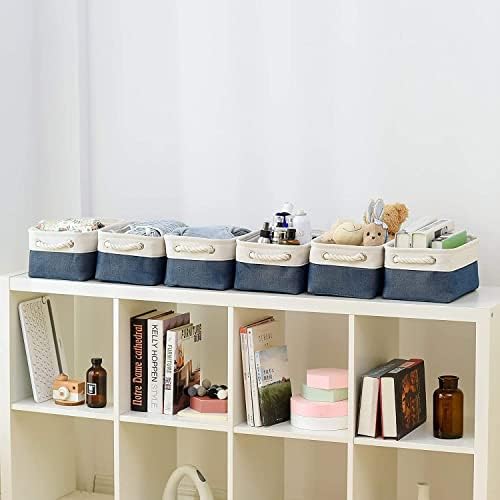 TheWarmHome Storage Bins for Shelves - 12x8x5.2 inch 1 Pack Baskets for Gifts Empty, Fabric Storage Cubes for Closet Organizing Dog Gift Cloth Toy (White & Jean Blue) - Image 3