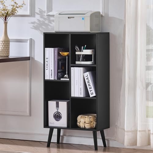 LEYAOYAO 5 Cube Bookshelf, Mid-Century Modern Book Shelf with Legs, Black by LEYAOYAO-Findtheshiningpointofyourideallife%EF%BC%81