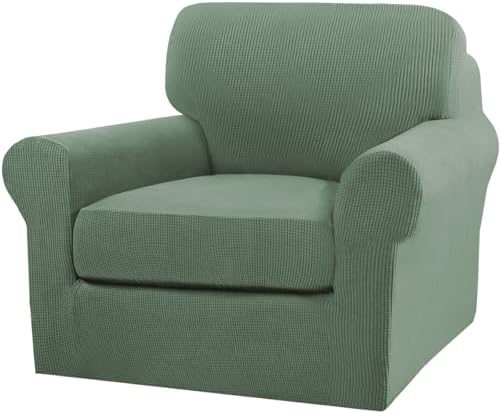 Turquoize 2 Piece Chair Covers Armchair Slipcovers for Living Room Armchair Sofa Cover with Individual Cushion Covers Feature Jacquard Fabric (Chair, Loden Frost) by Turquoize