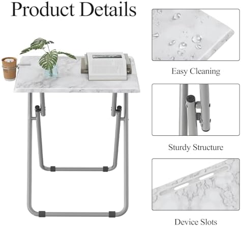 TV Tray Table,Folding Table with Cup Holder Portable,Foldable Snack Tray for Eating,Small Folding Tables Set of 2,Dinner Tables for Couch, Living Room,Small Space (White Marble,2Pcs) - Image 4