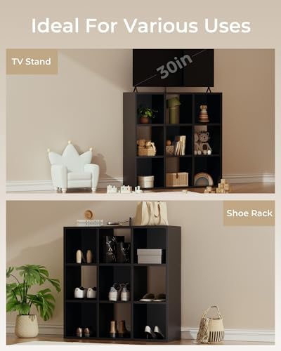 GTPLAYER 9-Cube Storage Organizer, Fits 11" Bins, Vertical or Horizontal Use, Opening Bookshelf, Partial Back Panels, Design Bookcase, for Living Room, Media Console, Hallway, Black - Image 4