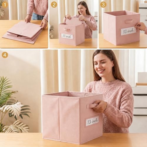 Storage Bins,13" Cube Storage Bin with Labels,10pcs,Pink - Image 5