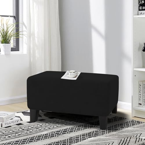 MAXIJIN Velvet Ottoman Cover Rectangular Stretch Square Ottoman Covers Slipcover Rectangle Washable Foot Stool Cover Thick Storage Protector with Elastic Bottom (Ottoman Large, Black) - Image 2