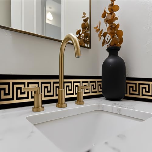 funlife Greece Pattern Peel and Stick Wall Border Stickers, Self Adhesive Skirting Wall Waist Line Decal for Bathroom Wall Vanity Mirror, 78.74"X3.93" Brushed Gold 1 Roll by funlife