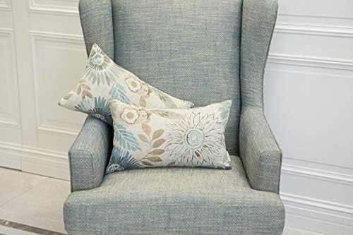 Mika Home Pack of 2 Decorative Oblong Rectangular Throw Pillow Cover Cushion Cases for Chair,Sunflower Pattern,12x20 Inches, Blue Cream - Image 5