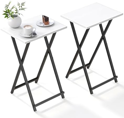 Acovy Foldable TV Trays, Small Folding Table, TV Trays Set of 2, TV Dinner Tray, Side Table for Bed, Couch, Portable Easy to Move, White by Acovy