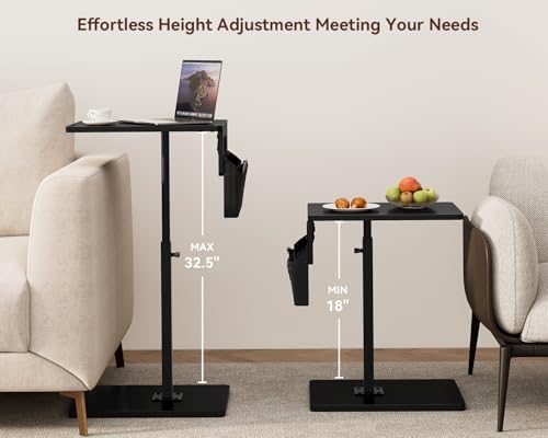 Vagusicc Sofa Armrest Tray Table for Couch - 360° Swivel Height Adjustable Side Table for Small Spaces, Snack Side Table for Bed or Chair, C Shaped End Table Snack Table for Eating Dinner Laptop - Image 4