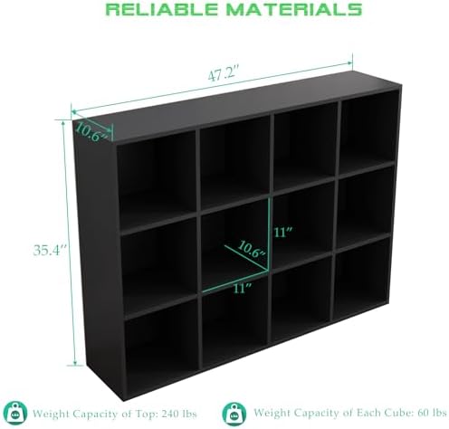 OSCHF 12-Cube Storage Shelf Bookcase, Black - Image 3