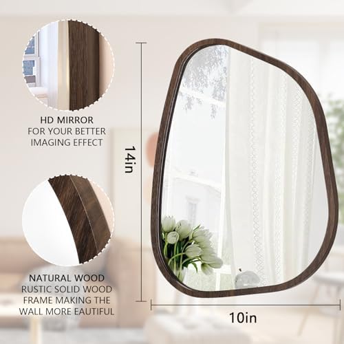 Asymmetrical Wall Mirror Irregular Wood Frame Modern Unique Wall-Mounted Artistic Wavy Mirror Decor Bathroom Vanity Bedroom Living Room Entryway Hallway 14"x10" - Image 7