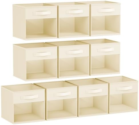 DIMJ Storage Cubes, Cube Storage Bin, 10 Pack Foldable Storage Cubes with Window, Closet Storage Bins with Handle, 11x 11 inch Storage Box for Clothes, Toys, Books by DiMJ