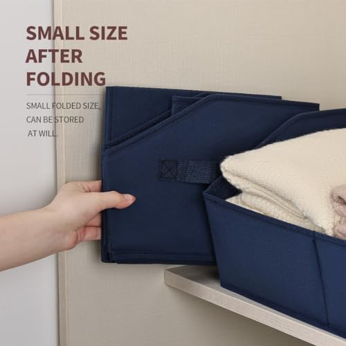 Homsorout Clothes Organizers and Storage - Fabric Storage Bins with Handles, Storage Baskets for Organizing, Trapezoid Storage Cubes for Blankets, Towels, Office, 6 Pack, Navy Blue - Image 5