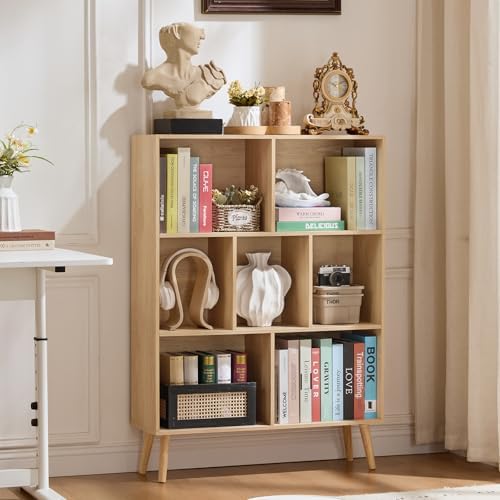LEYAOYAO Cube Bookshelf, Mid-Century Modern Book Shelf with Legs,Light Wood - Image 4
