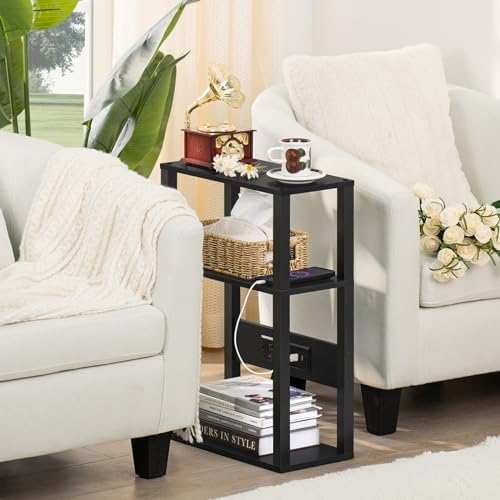 YUFAM 3-Tier Narrow Bedside Table Set 2 for Small Spaces, Skinny Nightstand - Image 6