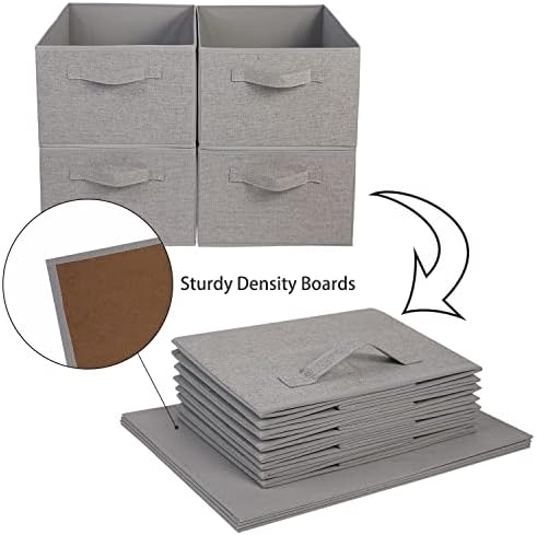 Collapsible Sorage Bins, Storage Cubes Baskets Collapsible Fabric Storage Boxes with Handles for Home and Office (Set of 4, Grey, 15.4 x 11.4 x 7.91inch) - Image 3