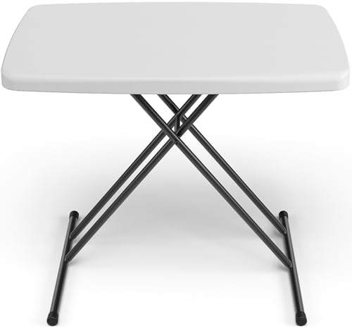 Folding Table 30 Inch - Small Desk Adjustable Height TV Tray for Laptop, Couch, Camping - Heavy Duty Utility Foldable Table for Small Spaces, No Assembly Required, White Granite by FoldingFurniture