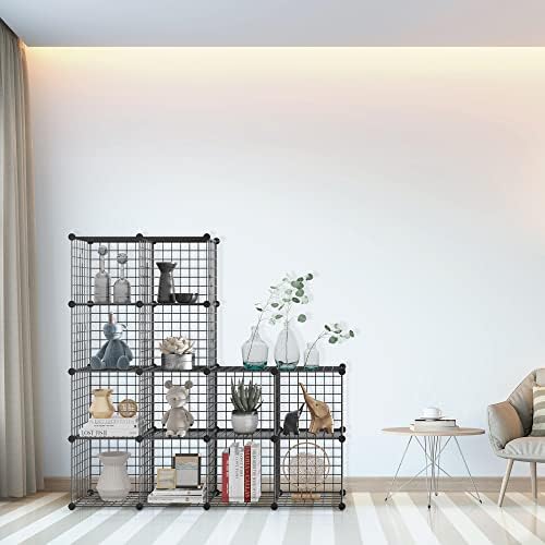 Wire Storage Cubes, Metal Storage Shelves Bookshelf, Stackable Modular Closet Organizer for Bedroom Living Room, Office, Black (12 Cubes, Iron) - Image 2