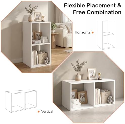 WannabeMyself【Sturdy Build&Easy Assembly】 2 Cube Storage Organizer with Anti-Tipping Kits,Reversible Open Back Book Shelf, Bookcase for Living Room,Bedroom,Entrance Hall,Office,12.2×11.4×24.1,White - Image 4