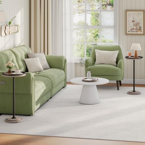 HOOBRO Small Round Side Tables, Set of 2, Drink Tables, Coffee Martini Tables with Pedestal Accent for Small Spaces in Living Room, Bedroom, Sofa Couch, Greige BG168BZP201 - Image 2