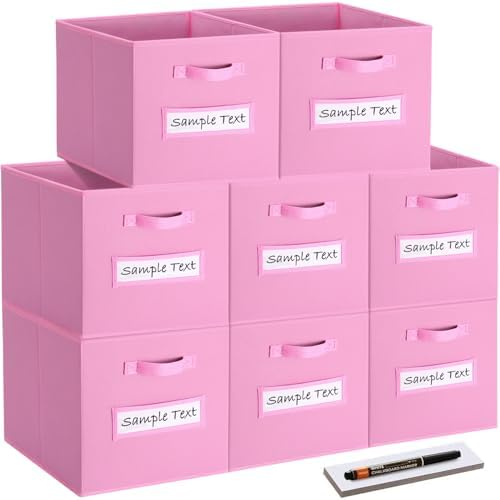 Fabric storage cubes (8 Pack) 11 Inch Cube Storage Bin, cube organizer bins with 8 Labels Window Cards & a Pen, Foldable cube organizer bins and Storage Box, Light Pink by Artsdi