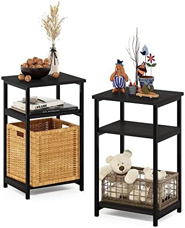 Furinno JUST 3-Tier Metal Frame Telephone Table, Set of 2, Espresso by Furinno-FitsYourSpaceFitsYourBudget