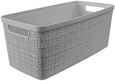 Curver Set of 8 Slim 6.8L Jute Decorative Plastic Organization and Storage Baskets - Perfect Bins for Home Office, Closet Shelves, Kitchen Pantry and All Bedroom Essentials, Grey - Image 3