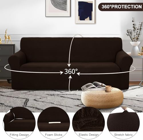 U-NICE HOME Stretch Couch Cover Slipcover for 3 Cushion Sofa, Chocolate - Image 3