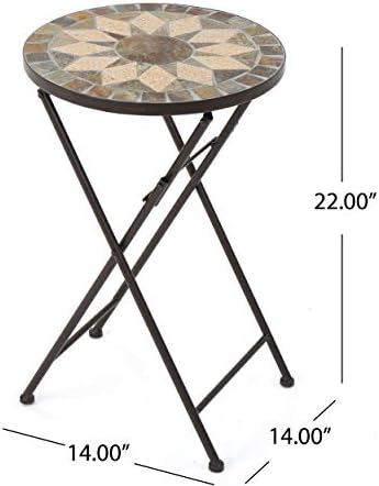 Christopher Knight Home Silvester Outdoor Stone Side Table with Iron Frame, Beige / Black - Image 3