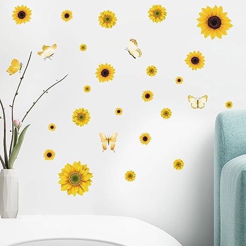 AOWDIAO Sunflower Peel and Stick Wall Decals, Sunflower Decorations for Bedroom, Kitchen, Bathroom, Living Room - Image 4