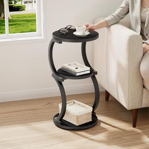 JUSTOGO Small Side Table, 3-Tier Round End Table for Small Spaces, Black - Image 2