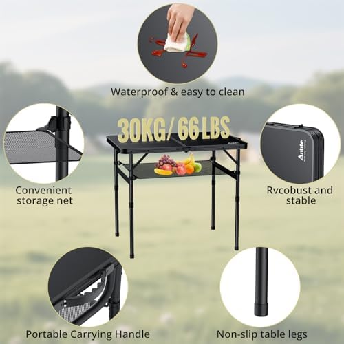 Anbte Folding Camping Table, 36" x 24" Picnic Table with Storage Net, Black - Image 4