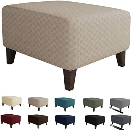 MAXIJIN Jacquard Ottoman Cover Slipcovers Folding Storage Stool Furniture Protector Cover Soft Thick Rectangle Foot Rest Slipcover with Elastic Bottom (Ottoman Large, Khaki) by MAXIJIN