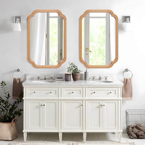 Ferytange Wood Mirror for Bathroom, 20" x 30" Rectangular Wall Mirror for Bathroom Vanity with Wooden Frame Farmhouse Rounded Corner Wall Mirror Decor (Horizontal/Vertical) - Image 2