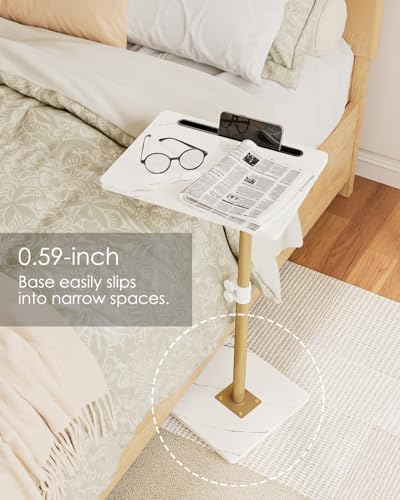 Masupu Sofa Arm Tray Table - 360° Swivel Height Adjustable End Table, Small Snack Side Table for Couch, C Shaped Table for Bed, Chair or TV Tray Table(Marble White and Gold) - Image 5