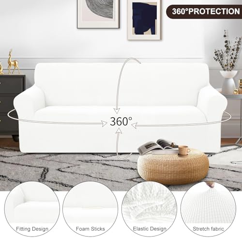 U-NICE HOME Stretch Couch Cover Slipcover for 3 Cushion Sofa, Ivory White - Image 3