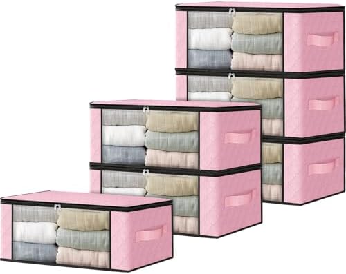 HomeHacks 6-Pack Clothes Organizer Storage Bags, 35L Storage Bins, Pink by HomeHacks