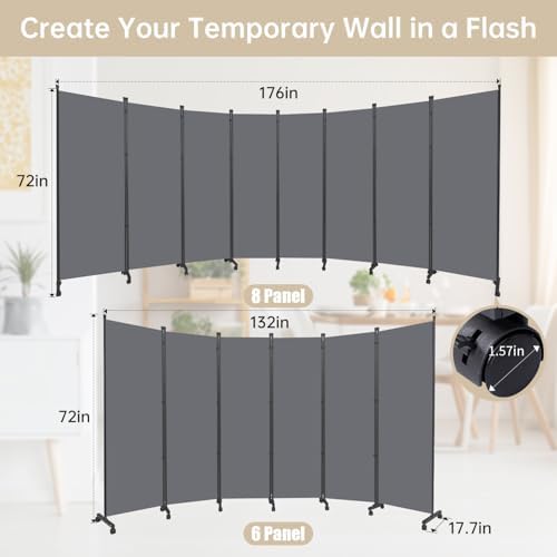 Room Divider Large 8 Panel Privacy Screen,Portable Room Partition on Wheels - Image 6
