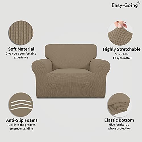 Easy-Going Stretch Oversized Chair Slipcover with Arm Washable Natural - Image 3
