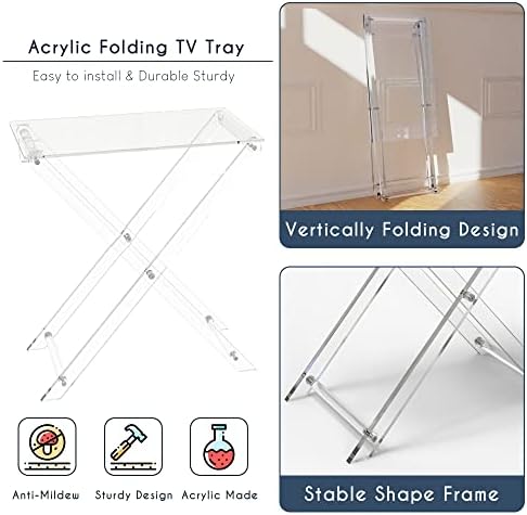 TV Tray Acrylic Folding TV Tray Table Foldable Furniture Modern Small Desk Space Saving Side Table for Living Room, Bed Room, Kitchen Serving Table Snack Eating Tables Easy Assembly - Image 3