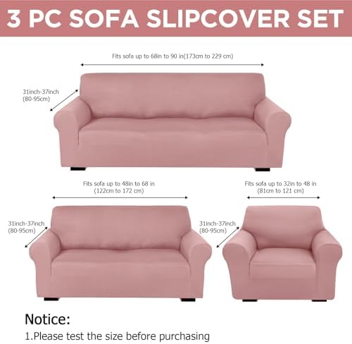 Peryiter 3 Pcs Couch and Loveseat Sofa Covers,Light Pink,Milk Silk - Image 2