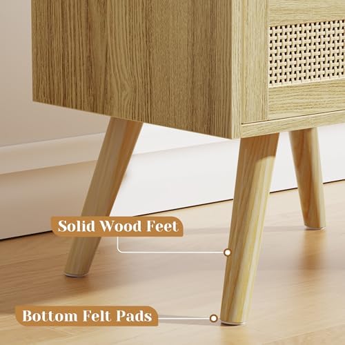 SUPERJARE Night Stand with Charger Station, Boho Rattan Nightstand Set of 2 - Image 7