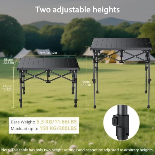 Anbte Roll Up Camping Table, Adjustable Height Max 27.5", 26" x 23", Black - Image 2