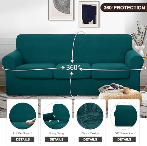 U-NICE HOME 4 Pieces Stretch Couch Cover Sofa Slipcover, Blue - Image 4