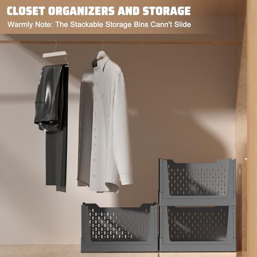 Stackable Plastic Storage Bins, 3 Pack Foldable Closet Organizers and Storage Basket with Wheels, Collapsible Drawer Shelf Storage Box Container for Office Bedroom Closet Wardrobe Kitchen Bathroom - Image 5