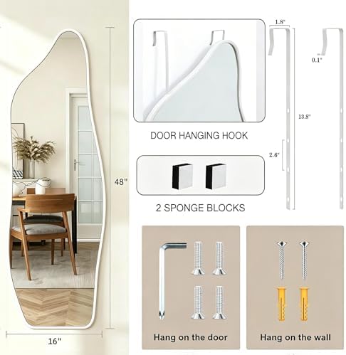 48"x16" Full Length Door Mirror, Dolphin Hanging Mirror, White - Image 2