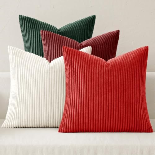 MIULEE Corduroy Decorative Throw Pillow Covers Christmas Red White 18x18 by MIULEE