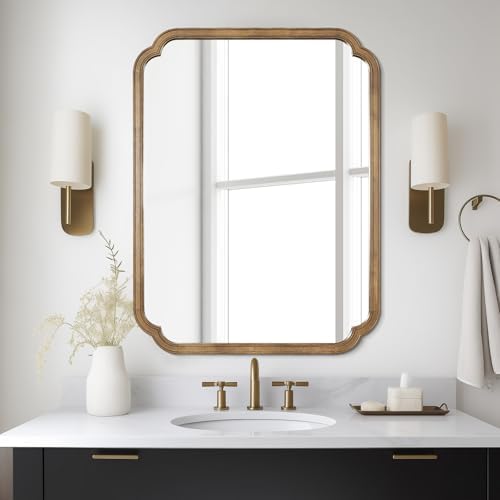 WallBeyond 28" x 40" Rounded Corner Arch Wall Mirror with Wood Frame for Entryway, Living Room or Bedroom Home Decor - Light Woodgrain, Honey-Colored by WallBeyond