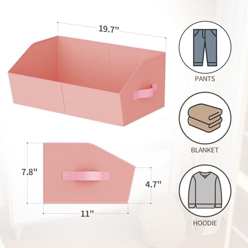 Homsorout Storage Bins for Shelves - Large Trapezoid Closet Shelf Organizer, Fabric Organization Bins with Handles, Storage Baskets for Clothes, Towel, Purse, 6 Pack, Pink - Image 2